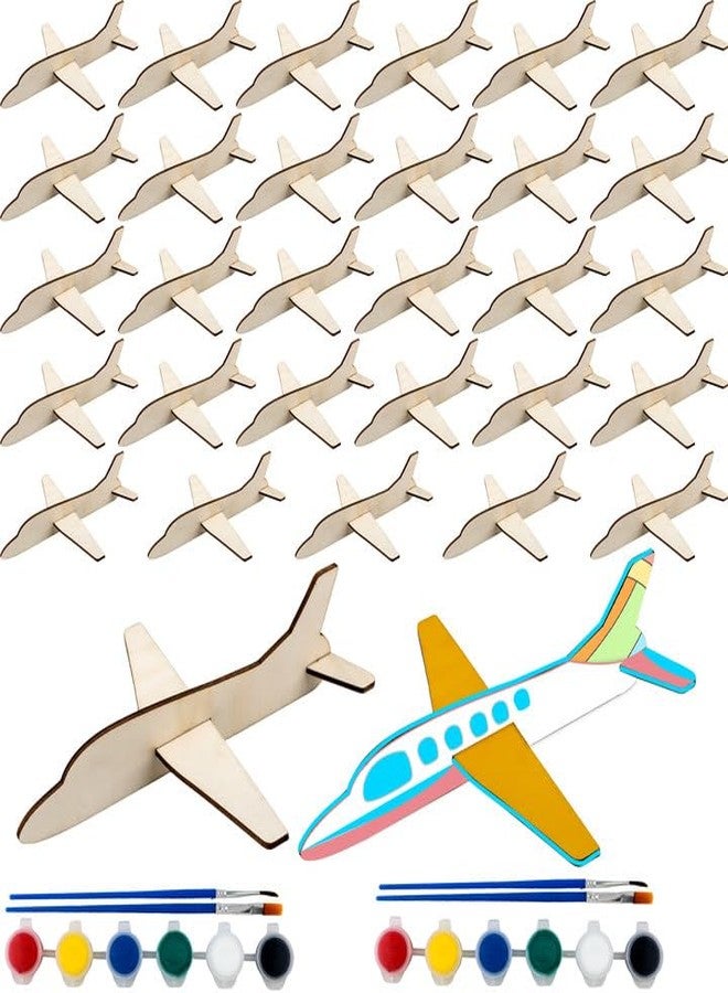 Feradny 30 Pcs Unfinished Wooden Airplane Craft for Kids with Painting Tools DIY 3D Airplane kit Wood Planes Handicraft for Kids School Art Craft Projects Activity Gifts - Image 1